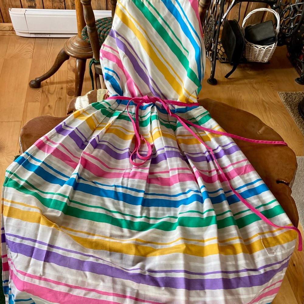 Pastel Striped Cotton Sundress with Cross Back Straps